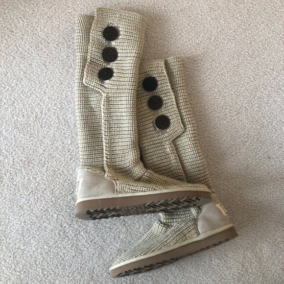 UGG Australia Classic Cardy Sweater Knit Knee-High/Fold Over Boots, Size US 7 - Picture 1 of 12